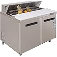 WESTLAKE 48" W 2 Door Refrigerator Sandwich&Salad Prep Table Commercial Stainless Steel Counter Fan Cooling Refrigerator with 12 pans-48 Inches for Restaurant, Bar, Shop, etc