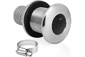 BOLTIGEN Thru Hull Fittings for Boats, Stainless Steel Yacht Through Hull Connecter with Straight Barb, Marine Barbed Hose Skin Fitting Drain for 3/4 inch I.D. Hose, 1 inch I.D. Hose