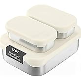 Modaniam Leak Proof Stainless Steel Lunch Box Containers, Stainless Steel Bento Box, Metal Lunch Box, Sandwich and Snack Containers, SIlicone Lids, Korean Style,Small Vanilla (1 x 27oz + 2 x 6.5 OZ)