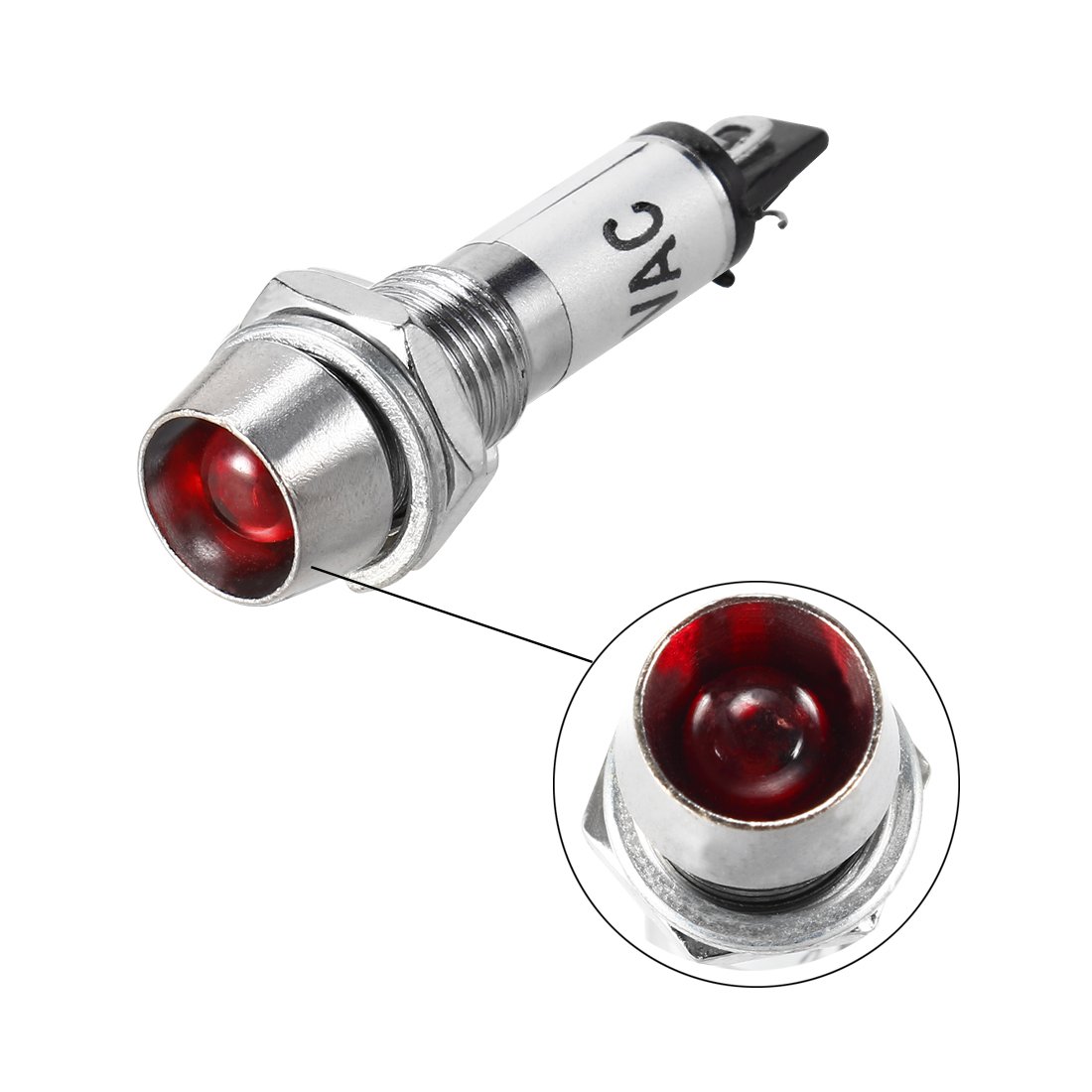 sourcing map Indicator Light AC 220V, Red, Metal Shell Panel Mount 5/16" 8mm 6Pcs - Image 4