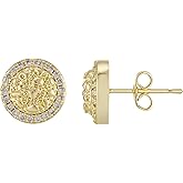 14K Gold Plated Nugget Earrings For Men Women,Round Textured Cookie Nugget Stud Earring,Hip Hop Cubic Zirconia Round Shape Studs Gold