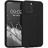 kwmobile Case Compatible with Apple iPhone 13 Pro Max - Case with Hand Strap and Stand Soft TPU Silicone Coating - Black