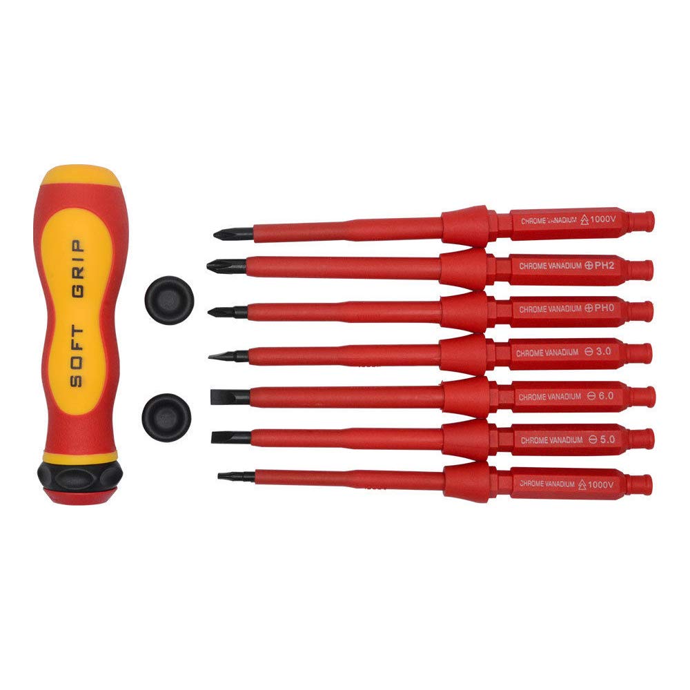 Magnetic Screwdrivers Set 8PCS 1000V PH SL Insulated Screwdriver Set with Interchangeable Blades for Safe Electrical Work, Computer, Automotive Repairs
