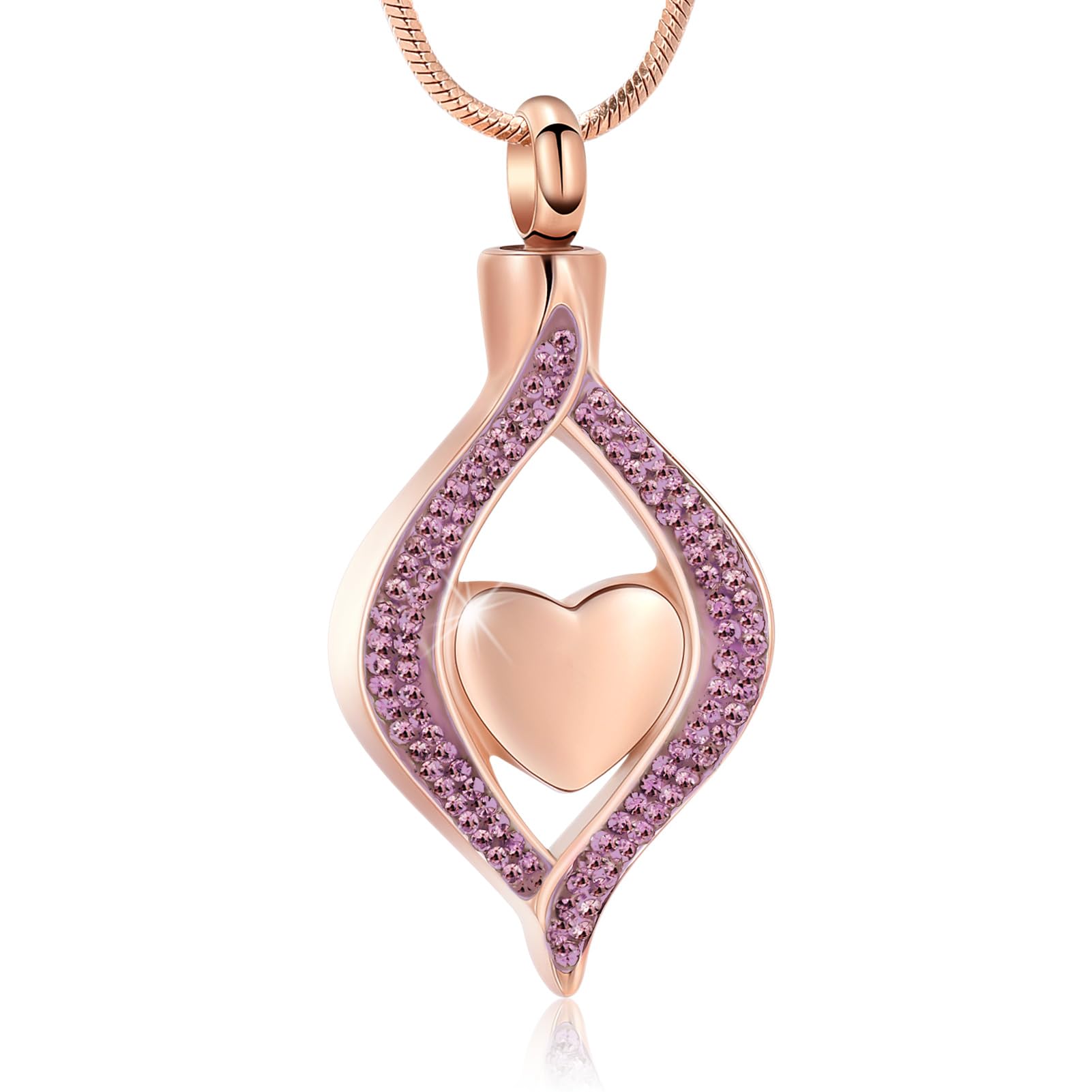 Pet Paw Print Cremation Jewelry for Ashes for Dog/Cat Funeral Memorial Urn Necklace Ashes Holder Keepsake Cremation Urn Pendant (Rose Gold-Purple)