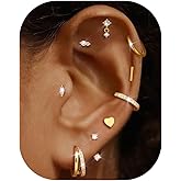 Dochais Gold Cartilage Earrings for Women Trendy Hypoallergenic Surgical Steel Hoop 14k Gold-Plated Flat Back Earings Small Stud Earring Stacks Set