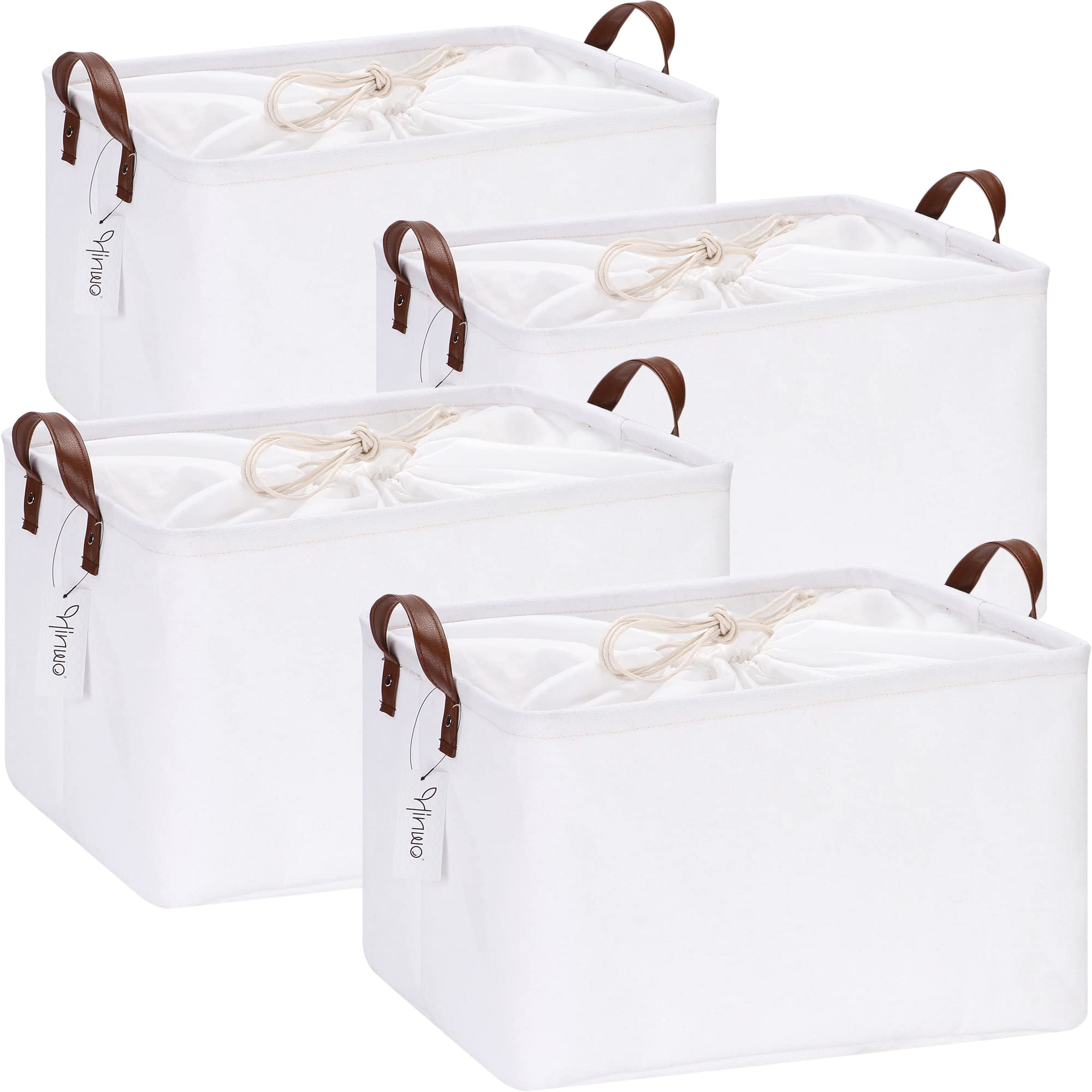 Photo 1 of Hinwo 31L Large Storage Bins, 4-Pack Closet Organizers and Storage, Foldable Clothes Storage Baskets with Handles, Containers for Clothing, Blanket, Towels, Toys, Bedding (White)