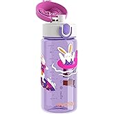 Evorie Tritan Kids Water Bottle for School, 13 oz BPA Free Leak Proof Drinking Cup, Lightweight and Durable Drink Bottle (No Straw, Purple Bunny)