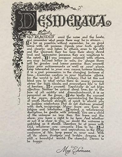 11 X 14 Desiderata Poem on Archival Parchment, Antique Florentine Design, Made in USA