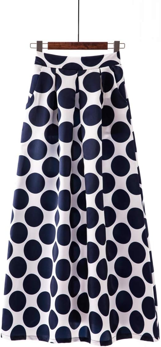 Women's Rose Floral Print Elastic High Waist Long Maxi Skirt with Pockets