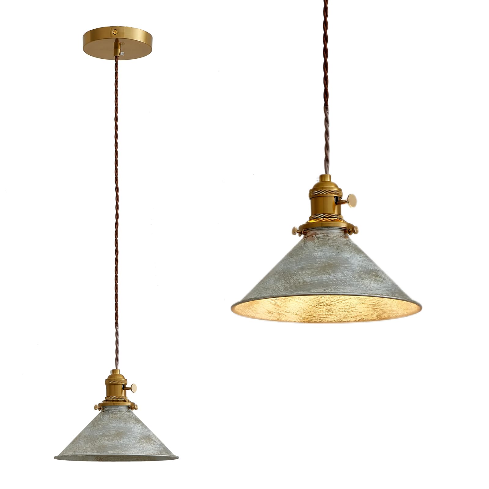 Photo 1 of Oyisen Kitchen Island Pendant Lights 8.2 Inch Industrial Silver Lampshade Farmhouse Pendant Lights Kitchen Island 6.5Ft Adjustable Hanging Kitchen Lights for Living Room and Dininig Room