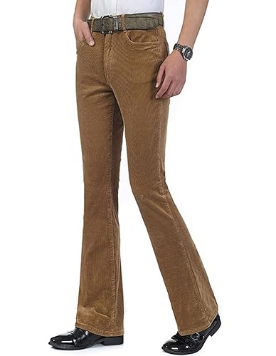 Idopy Men`s Classic Corduroy Bell Bottom Flares Jeans Stretchy 60s