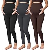 Buttergene 3 Pack Women's Maternity Leggings with Pockets Over The Belly Maternity Yoga Pants Pregnancy Leggings