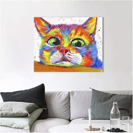 Yangmengdan Print On Canvas Colorful Cute Cat Wall Art Painting Canvas Print Animal Picture Poster Prints For Living Room Home Decor 27 5 X 39 4 70x100cm No Frame Amazon Co Uk Kitchen Home