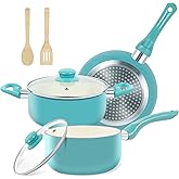 M MELENTA Pots and Pans Set, 7 Piece Nonstick Ceramic Cookware Set, Kitchen Induction Cookware Sets, Pots and Pans Non Stick with Stay Cool Handle, 100% PFOA Free, Turquoise