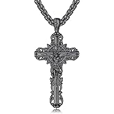F4DEDAN 925 Sterling Silver Cross Crucifix Pendant Necklace for Men Women Saint Medal Christian Religious Necklace for Men