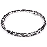 QNAVIC Natural Gemstone Crystal Beads Dainty Choker Necklace for Women, Healing Chakra Stones, Birthstone Jewelry, Rhodium Plated 925 Sterling Silver 18 inch, Birthday Gift for Her