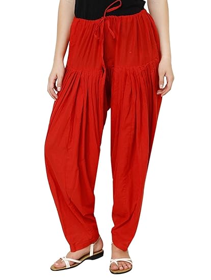 Women's Cotton Traditional Patiala Salwar (Red, Free Size)