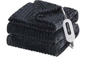 Reaks Heated Electric Blanket Throw - 50" x 60", with 4 Fast Heating Levels & 3 Hours Auto Off, Soft Flannel Heating Blankets for Home Office, UL&FCC Certification, Machine Washable, Dark Grey