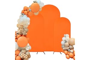 FIVENL Spandex Fitted Wedding Arch Cover Set of 3 Orange Arch Backdrop Cover, Round Top Chiara Backdrop Stand Covers for Wedding Birthday Party Baby Shower Banquet Arch Decoration (Orange, 6FT,6.6FT,7.2FT)