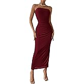 PRETTYGARDEN Women's Summer Wedding Guest Dress Strapless Tube Top Maxi Bodycon Long Floral Mesh Beach Vacation Party Dresses