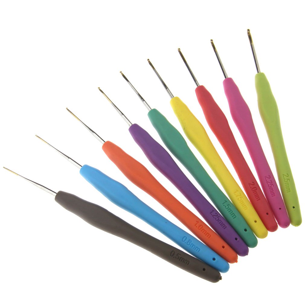 9 Aluminum Crochet Hooks Needles Knitting Set 0.5mm-2.5mm