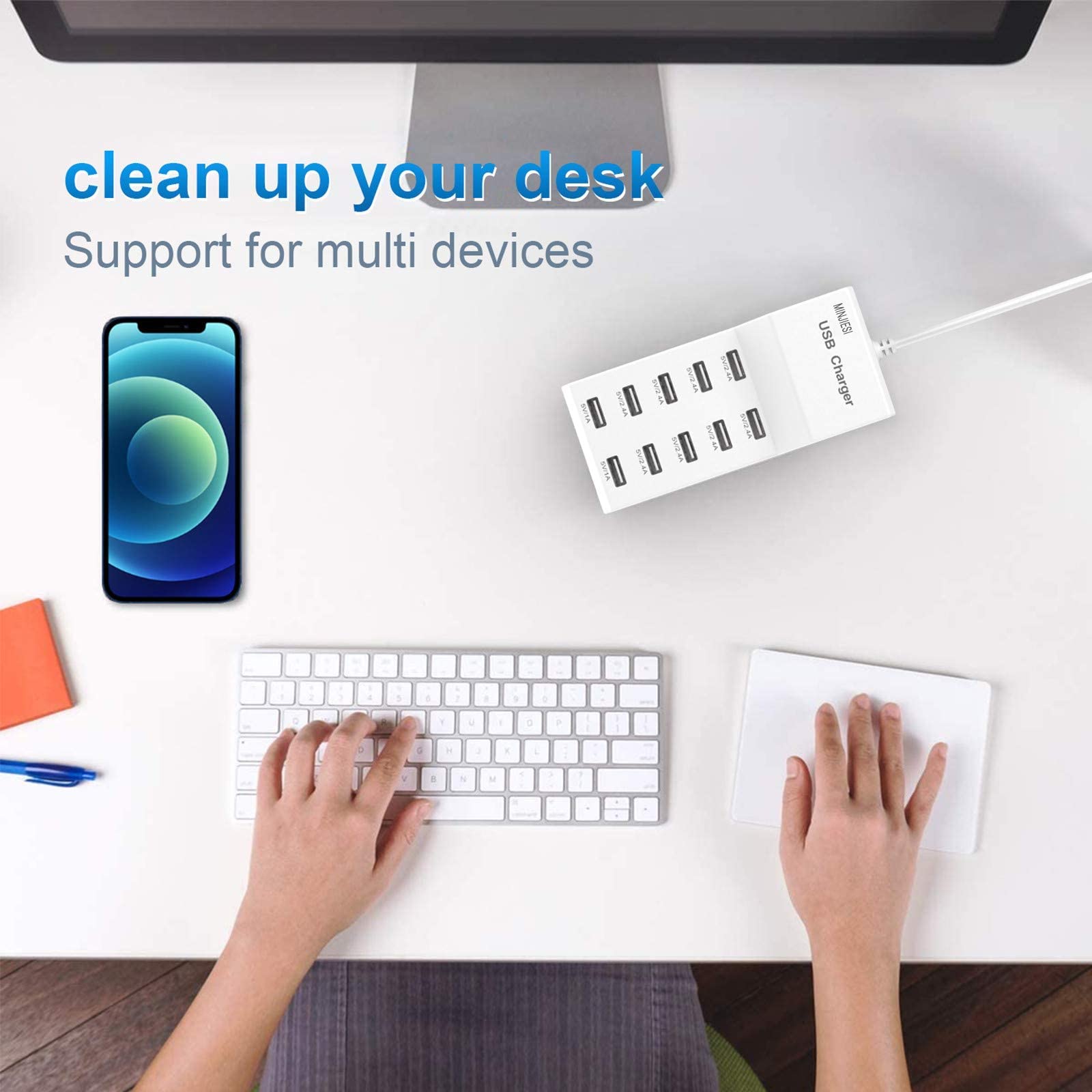 USB Charging Stations 50w10A 10 Ports Multiple Charging Block/Power USB Strip for iPhone Android Smartphone Tablet Smart Watch AirPods Samsung and Multiple Charger Plug…