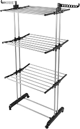Rainberg 4-Tier Clothes Drying Rack with Wheels, Adjustable Stainless Steel view 8