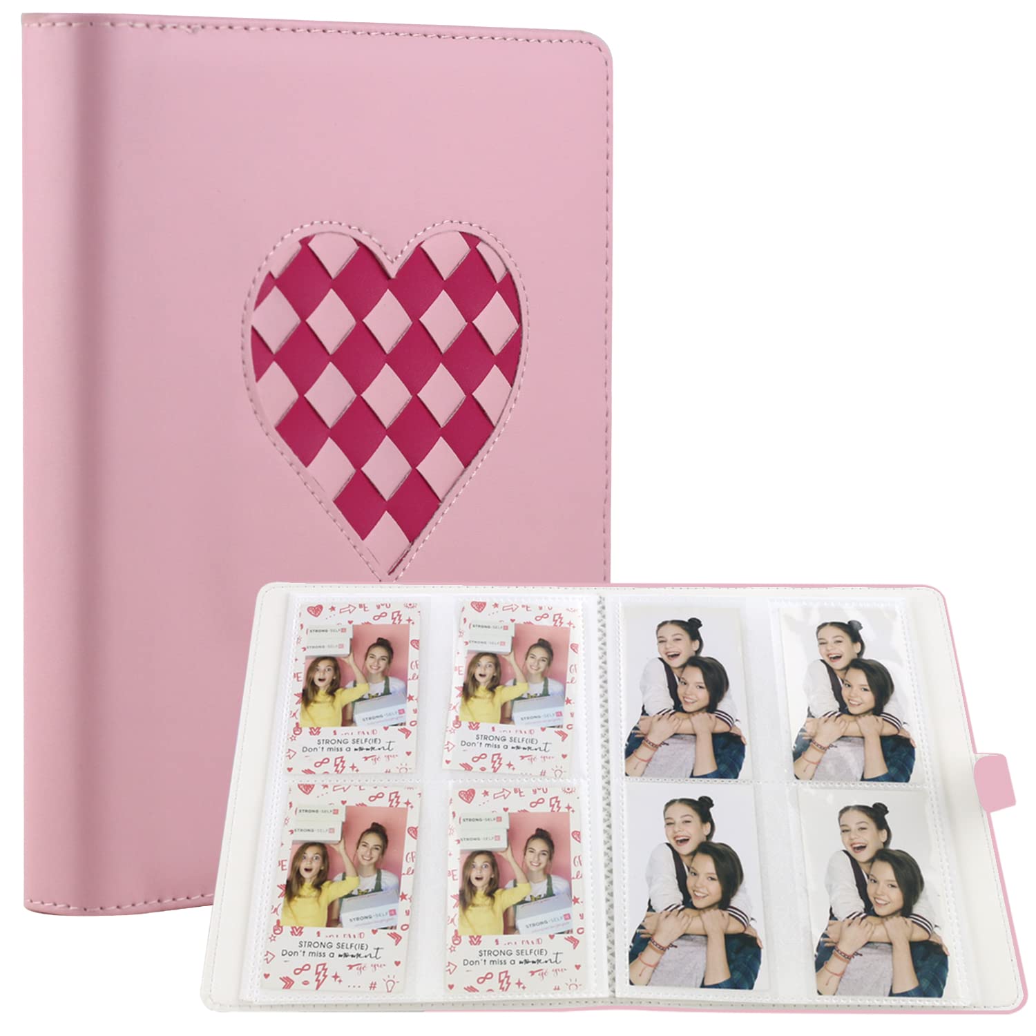Phoebe 256 Pockets PU Heart Weave Photo Album for Fujifilm Instax 11 Mini 9 Mini 8 Mini Li]lay flim & Zip Instant Printer 2 * 3 inch photo (Pink)