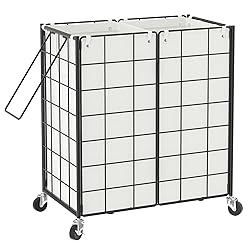 WOWLIVE Double Laundry Hamper with Wheels,Metal