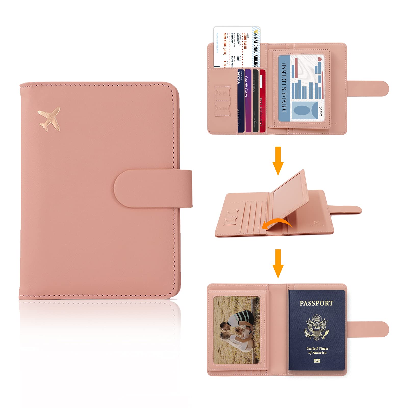 Melsbrinna Rfid Passport Holder for Travel women/Men, Cute Passport Wallet Rfid Blocking Card Slots, Rfid Passport Cover/CaseTravel Wallet, Passport Book Holder (1, Pink)