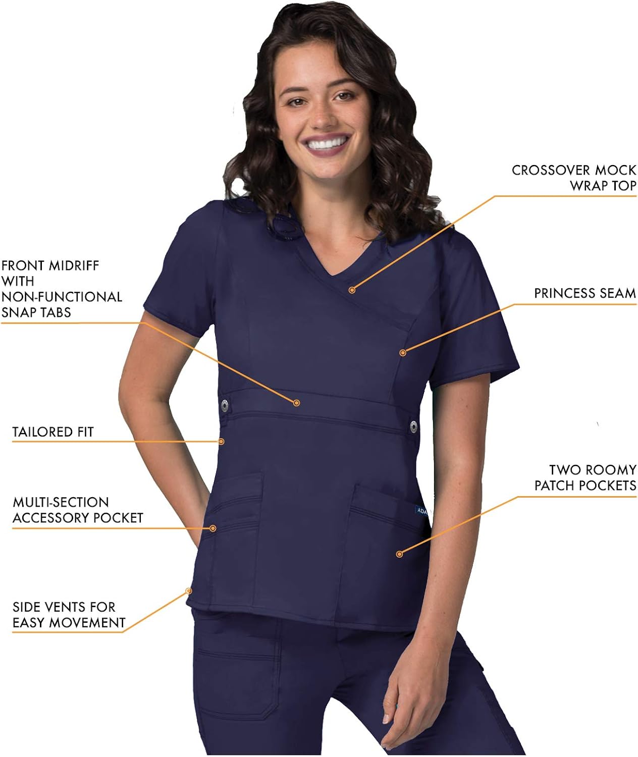 Adar Active Classic Scrub Set for Women - Crossover Top and Multi Pocket Pants: Clothing