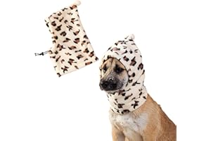 IMDOUBLEDOU Dog Winter Hat, Leopard Doggie Flannel Hat Pet Christmas Winter Warm Caps Cute Accessories Neck Ear Warmer Pullover Hood Warm Scarf, Calming Dog Hood for Noise Protection