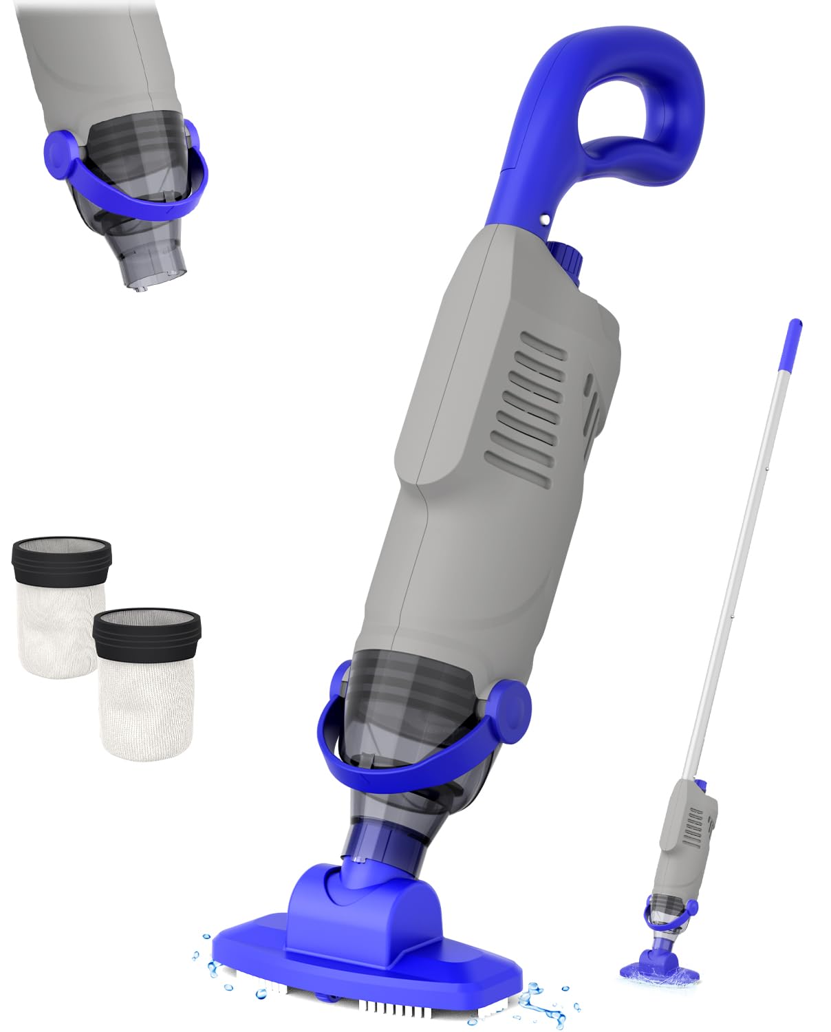 Photo 1 of Cordless Pool Vacuum for Above Ground Pool, 60W Rechargeable Handheld Pool Vacuum Cleaner with Pole & 18GPM Suction, Spa Vacuum for Hot Tub, Above Ground/Inground Pools-Grey