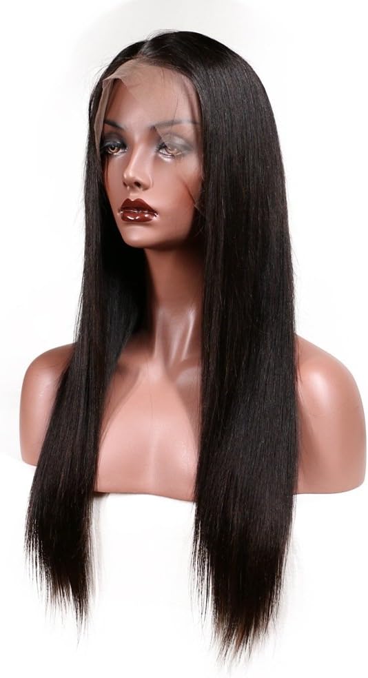 KeLang Brazilian Virgin Human Hair Lace Front Wigs for Black Women Long Straight Pre Plucked Glueless Human Hair Wigs With Baby Hair And Bleached knots 130% Density Natural Black color (Lace Front 12)