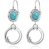 Watforsh Silver Turquoise Dangle Earrings for Women Circle Drop Boho Earrings for Western Jewelry