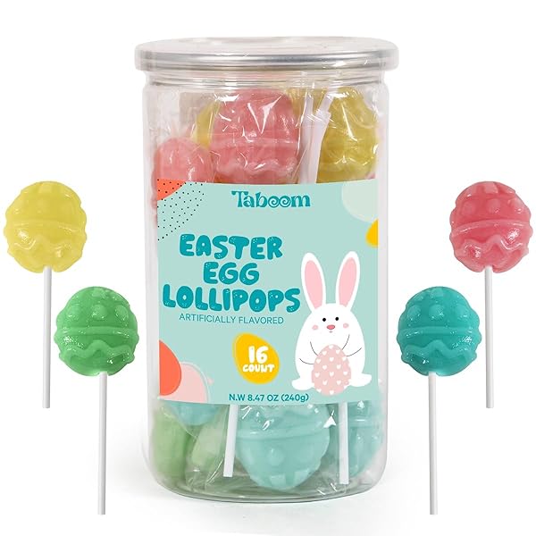 EGG SHAPED LOLLIPOPS TREATS FOR KIDS, SCHOOL AND PARTY FAVOR BAG FILLERS – BULK EASTER CANDY INDIVIDUALLY WRAPPED SUCKERS FOR EASTER BASKET STUFFERS AND SPARE TIME INDULGENCE, 16 COUNT