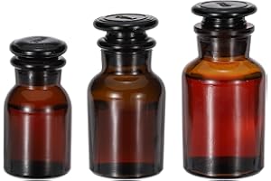 PATIKIL Reagent Media Bottle, 30/60/125ml Glass Wide Mouth Reagent Media Storage Bottle with Glass Ground Stopper for Lab Water Reagent Liquids, Chemistry, Science, Vase, Perfume, Amber