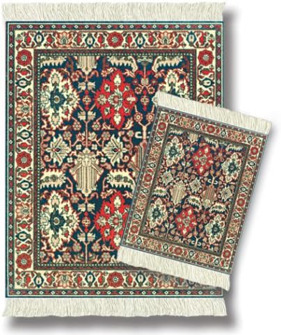 Lextra (Kuba Oriental), MouseRug &amp; CoasterRug Set, blue, cream and rust, 10.25" x 7.125", one MouseRug and one matching CoasterRug