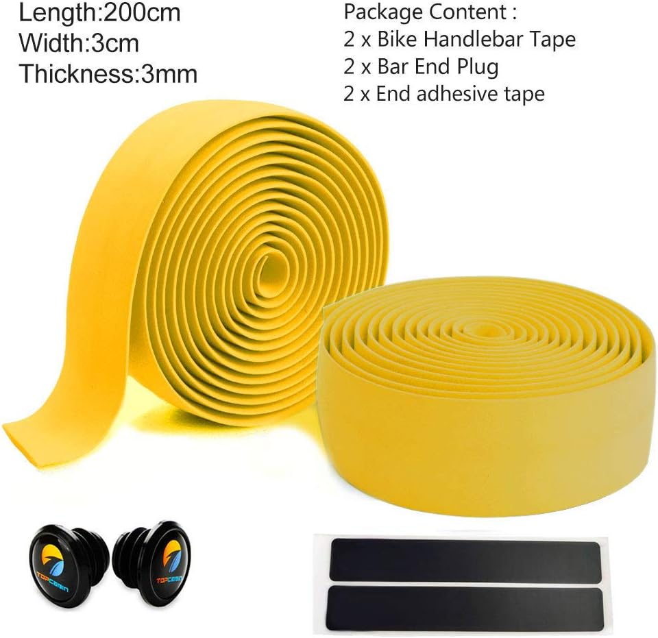 TOPCABIN® Bicycle Handlebar Tape Non-Slip Comfort GEL Road Bike Handlebar Tape Bike Bar Tape with Reflective Bar Plugs (# Yellow) - Image 3