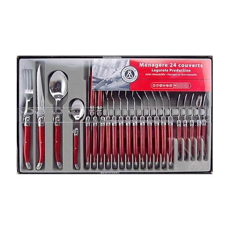 Laguiole Production 445180 Besteck-Set, Edelstahl, 24-teilig, Pearlescent Red
