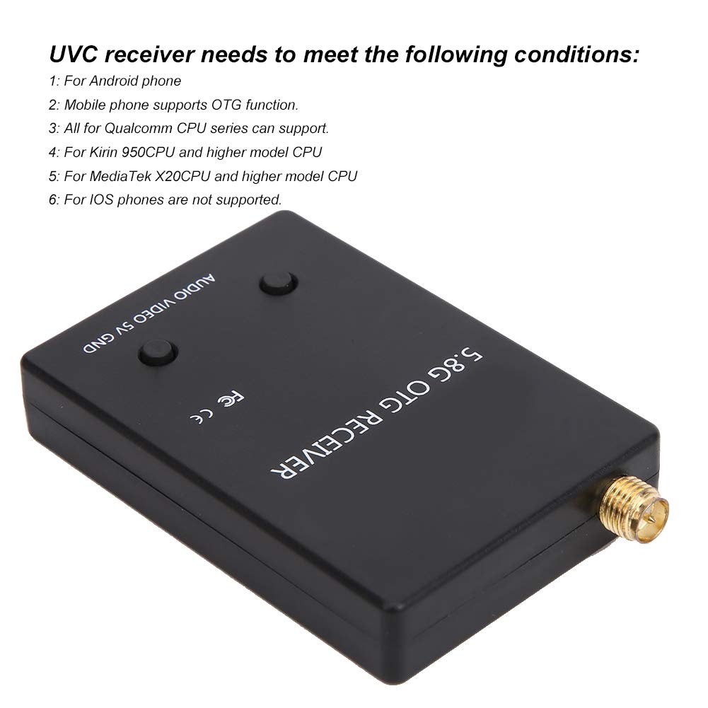 UVC OTG 5.8G 150CH Audio FPV Receiver for Phone and Computer, RP-SMA Female Connector, 2.4 x 1.6 x 0.4in