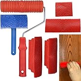 Wood Graining Tool Set, 6pcs 7" Fake Wood Grain Roller Painting Tool with Handle DIY Rubber Graining Tool Paint Look Like Wood for Wall Room Art Paint Decoration