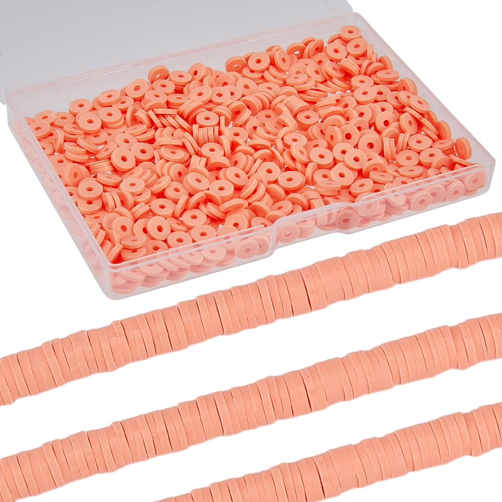 SUNNYCLUE 1 Box 1000PCS+ 6mm Orange Polymer Clay Heishi Beads Round Clay Bead Small Mini Refill Flat Disc Vinyl Spacer Loose Bead Bulk for Jewellery Making DIY Bracelets Necklace Chocker Supplies