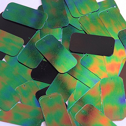 Green Jungle Rainbow Black Sequin Rectangle Long 1.5 inch Couture Loose Paillettes. Made in USA.