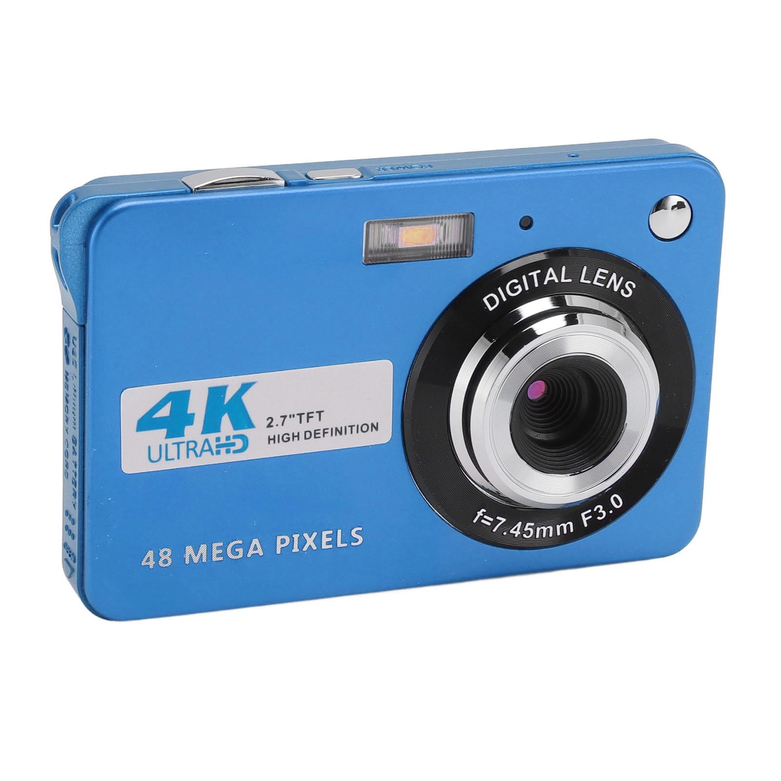 4K Digital Camera 48MP HD 2.7 Inch Screen 8X Zoom Autofocus Auto Beauty Anti Shake Travel Pocket Camera with Fill Light for Teens Kids (Blue)