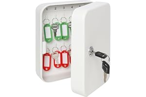 Kasten Key Cabinet Wall Mount with 20 Key Hooks,Steel Locking Key Storage Box, 7.87" x 6.30" x 2.95", Small White Matt