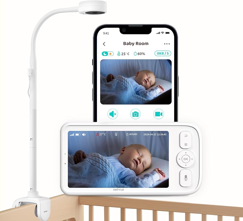NETVUE Peekababy Smart Baby Monitor 5'' LCD Camera Night Vision 2-Way Talk