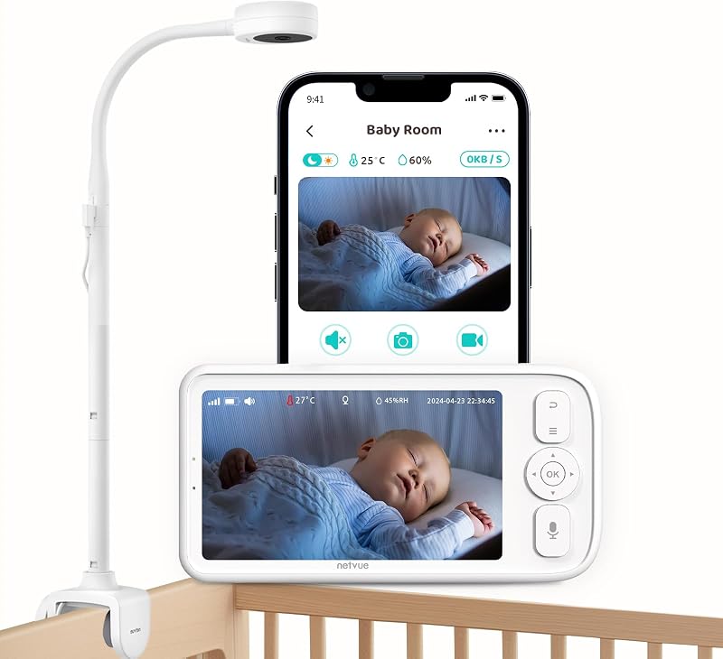 NETVUE Peekababy Smart Baby Monitor 5'' LCD Camera Night Vision 2-Way Talk
