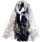 GOFINEE Women Silk&Wool Gradient Embroidered Scarf Headwrap Shawl