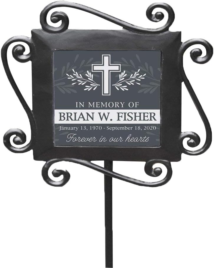 Decorative Garden Stakes - GiftsForYouNow Personalized Memorial Garden Stake Featuring Cross with Leaves Design, 28 x 8.5 Inches, Cemetery Grave Marker, Memorial Gift, Memorial Plaque